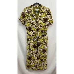 VTG Sag Harbor Green Floral‎ Linen Blend Dress Button Down Womens Size 10
